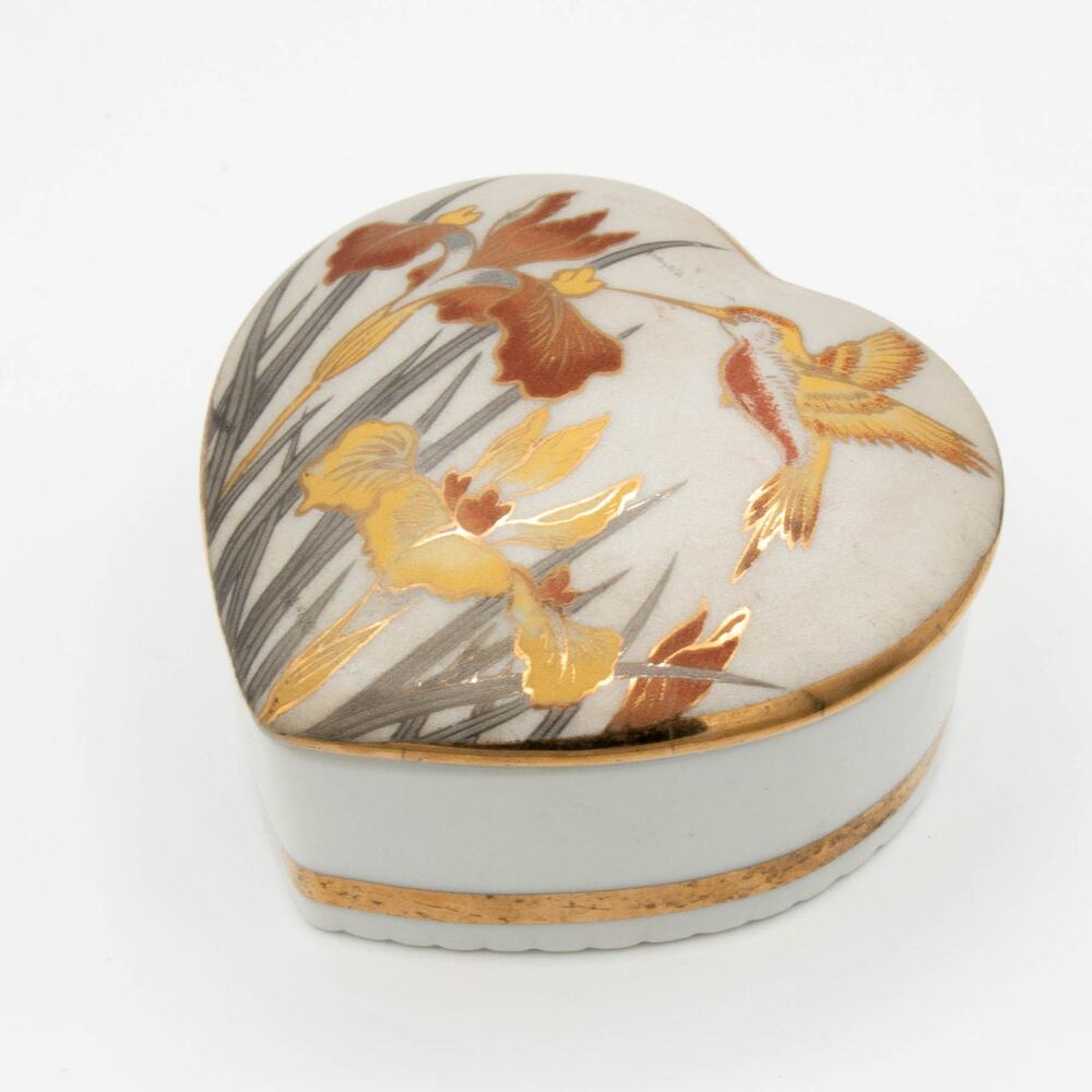 Vingage Heart Shaped Trinket Jewelry Box Hummingbird Gift Grandma Style Decor